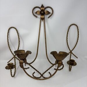 3 Vintage Sconces Candle Holders Braid Twist Gold Color Metal Home Interiors